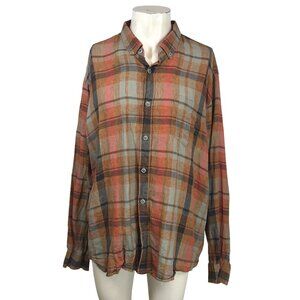32 BAR BLUES -MEN'S XXXL - PLAID LONG SLEEVE BUTTON COLLARED 100% LINEN SHIRT